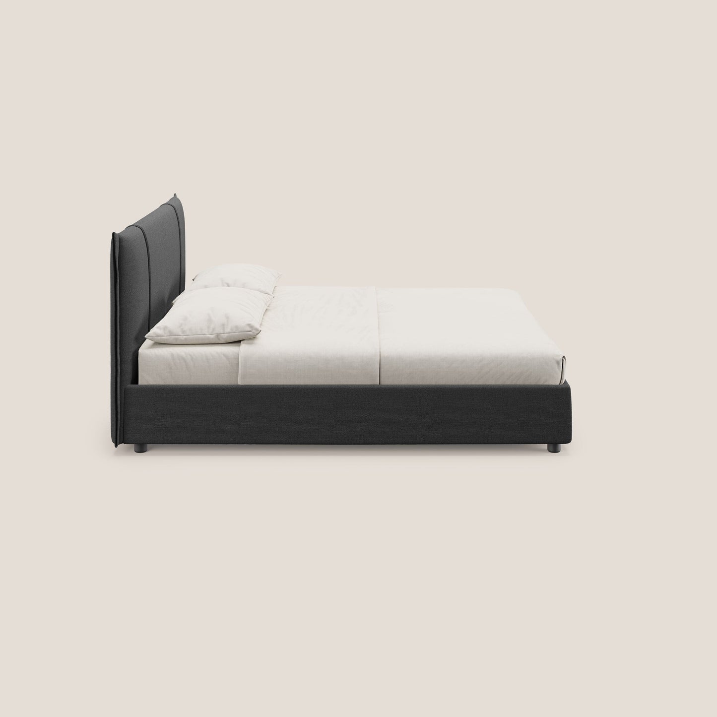 Alicia letto imbottito con vano contenitore in tessuto impermeabile T14 antracite 