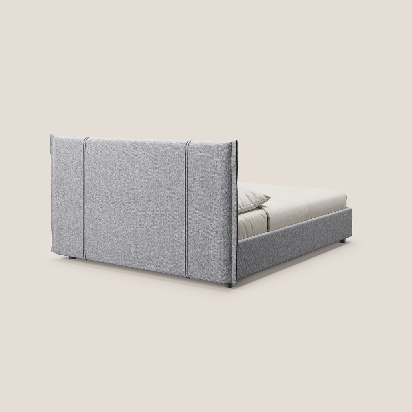 Alicia letto imbottito con vano contenitore in tessuto impermeabile T14 grigio chiaro 