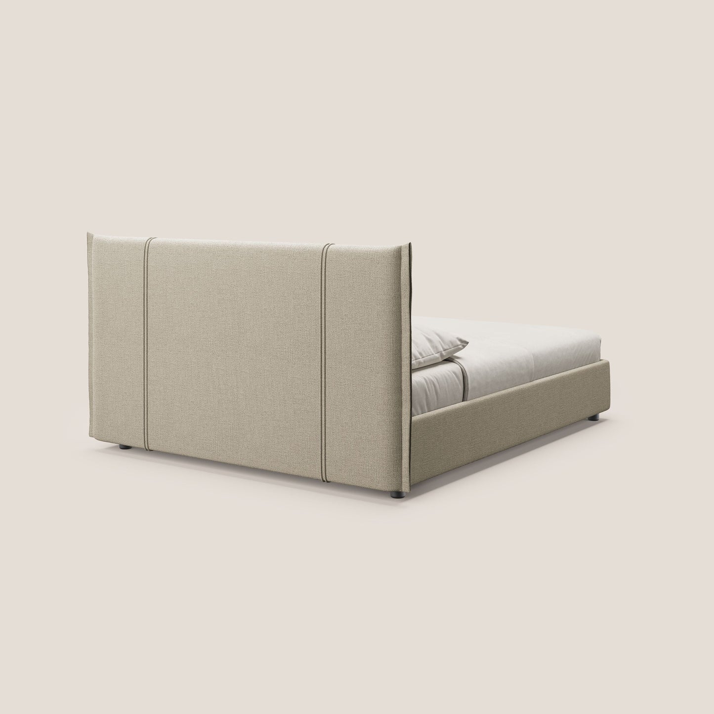 Alicia letto imbottito con vano contenitore in tessuto impermeabile T14 beige 