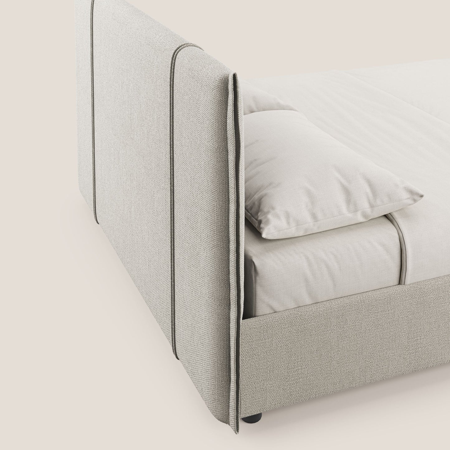 Alicia letto imbottito con vano contenitore in tessuto impermeabile T14 tortora 