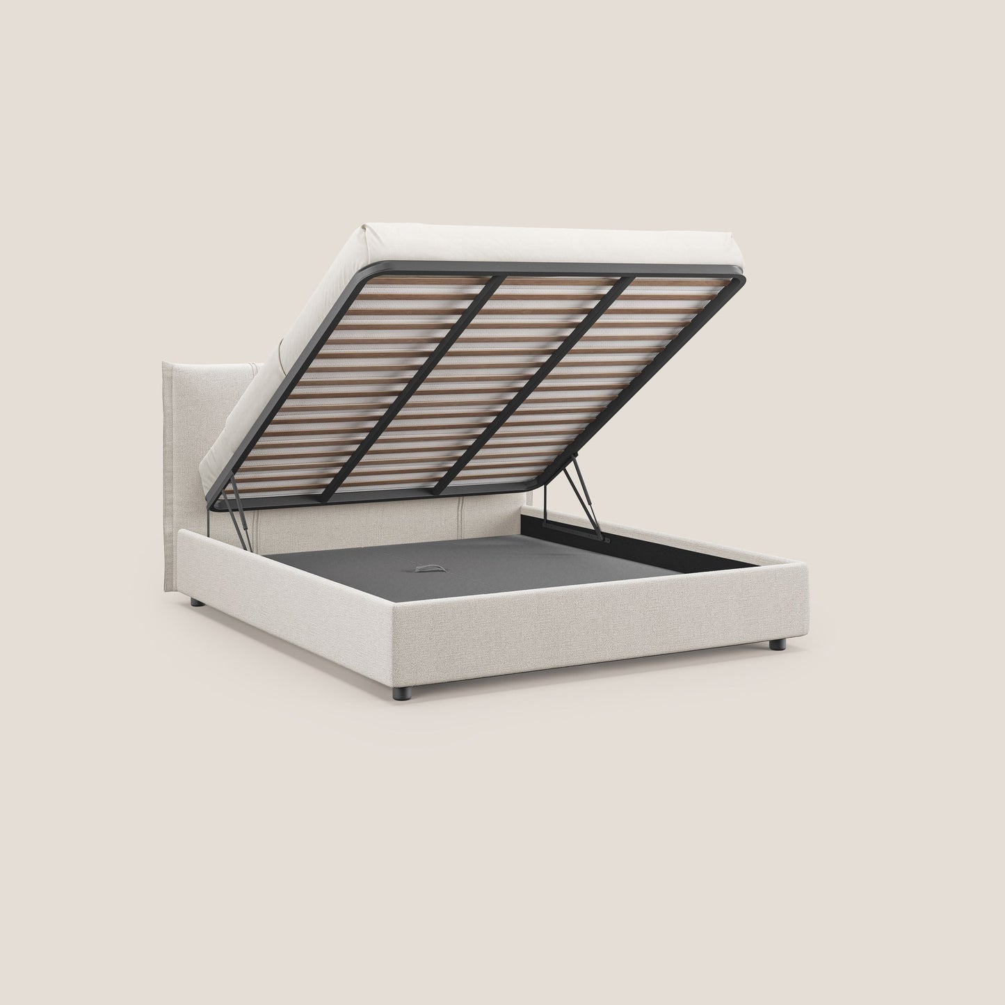 Alicia letto imbottito con vano contenitore in tessuto impermeabile T14 panna 
