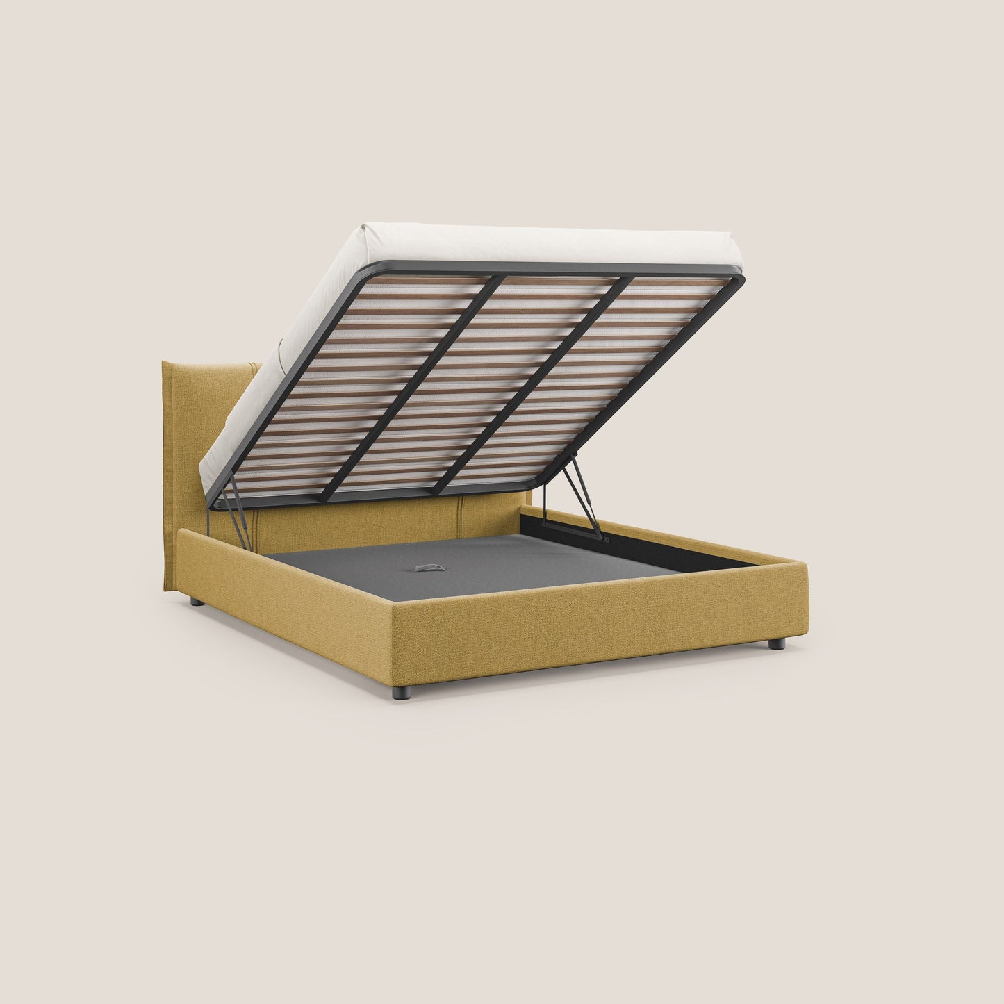 Alicia letto imbottito con vano contenitore in tessuto impermeabile T14 giallo 