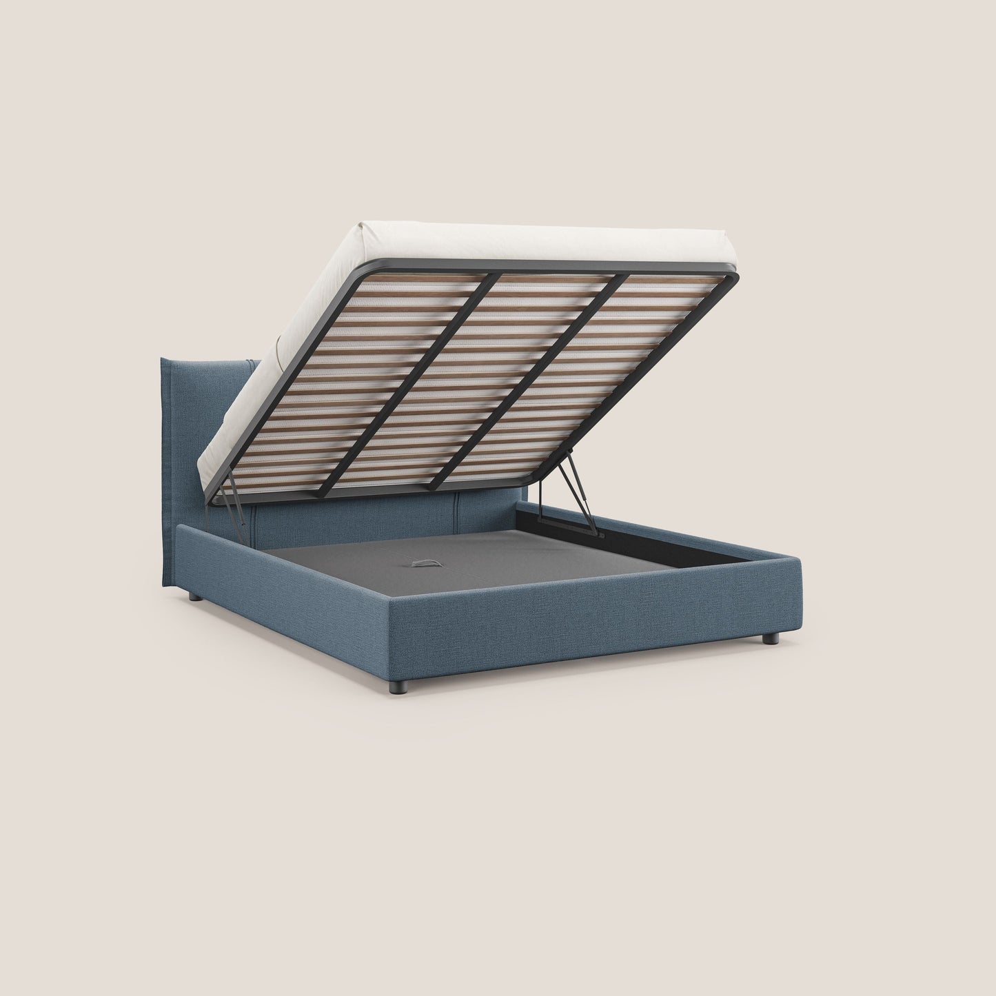 Alicia letto imbottito con vano contenitore in tessuto impermeabile T14 carta da zucchero 