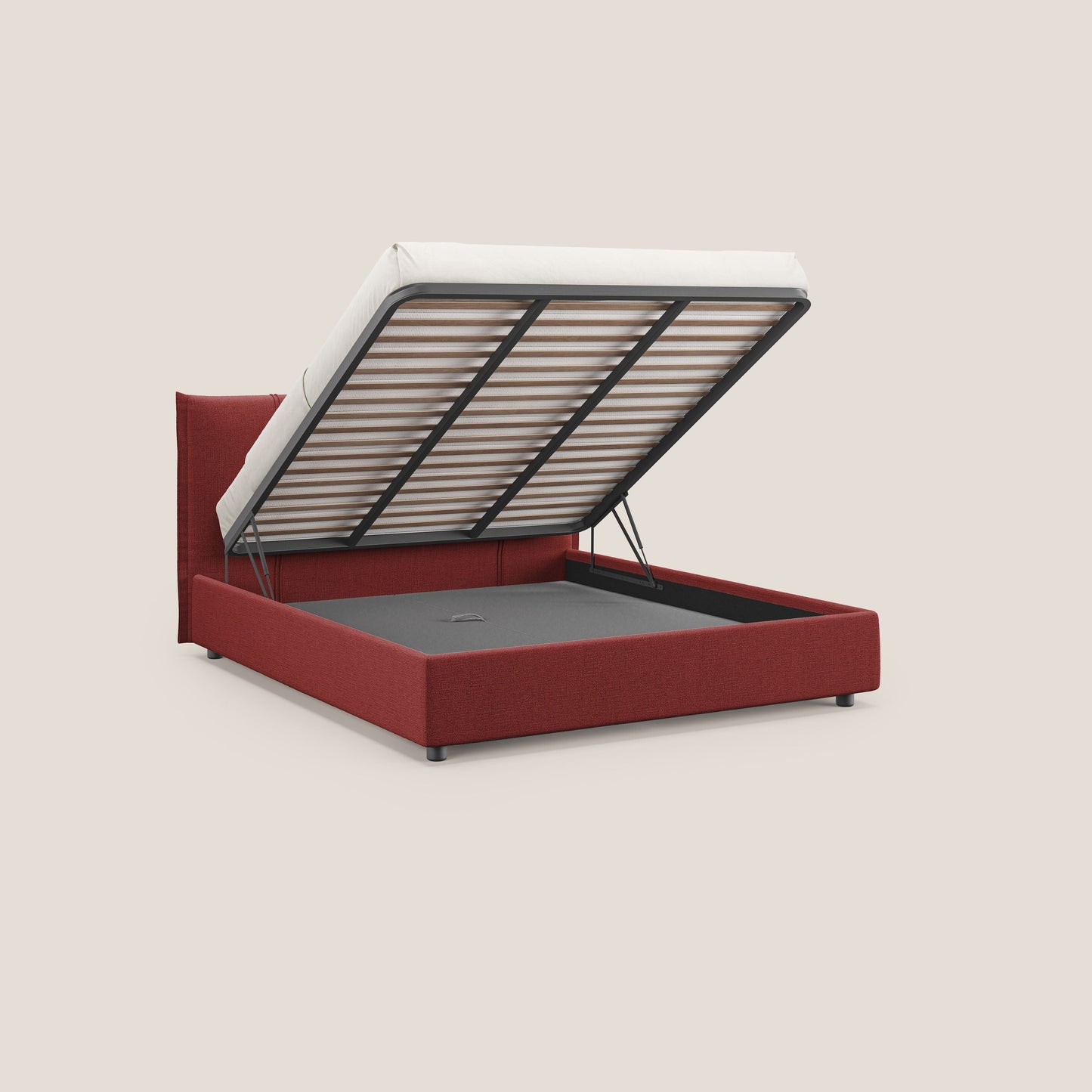 Alicia letto imbottito con vano contenitore in tessuto impermeabile T14 rosso 