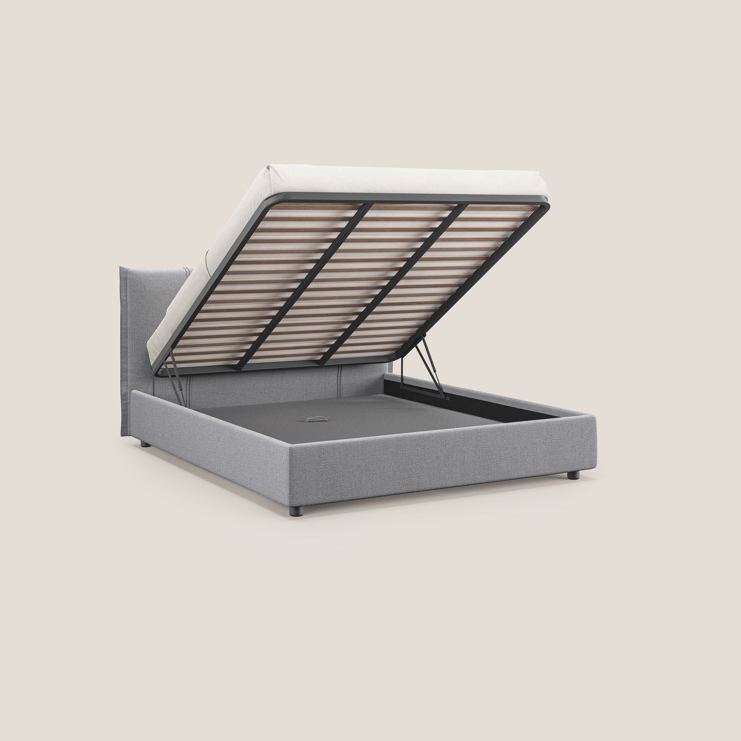 Alicia letto imbottito con vano contenitore in tessuto impermeabile T14 grigio chiaro 