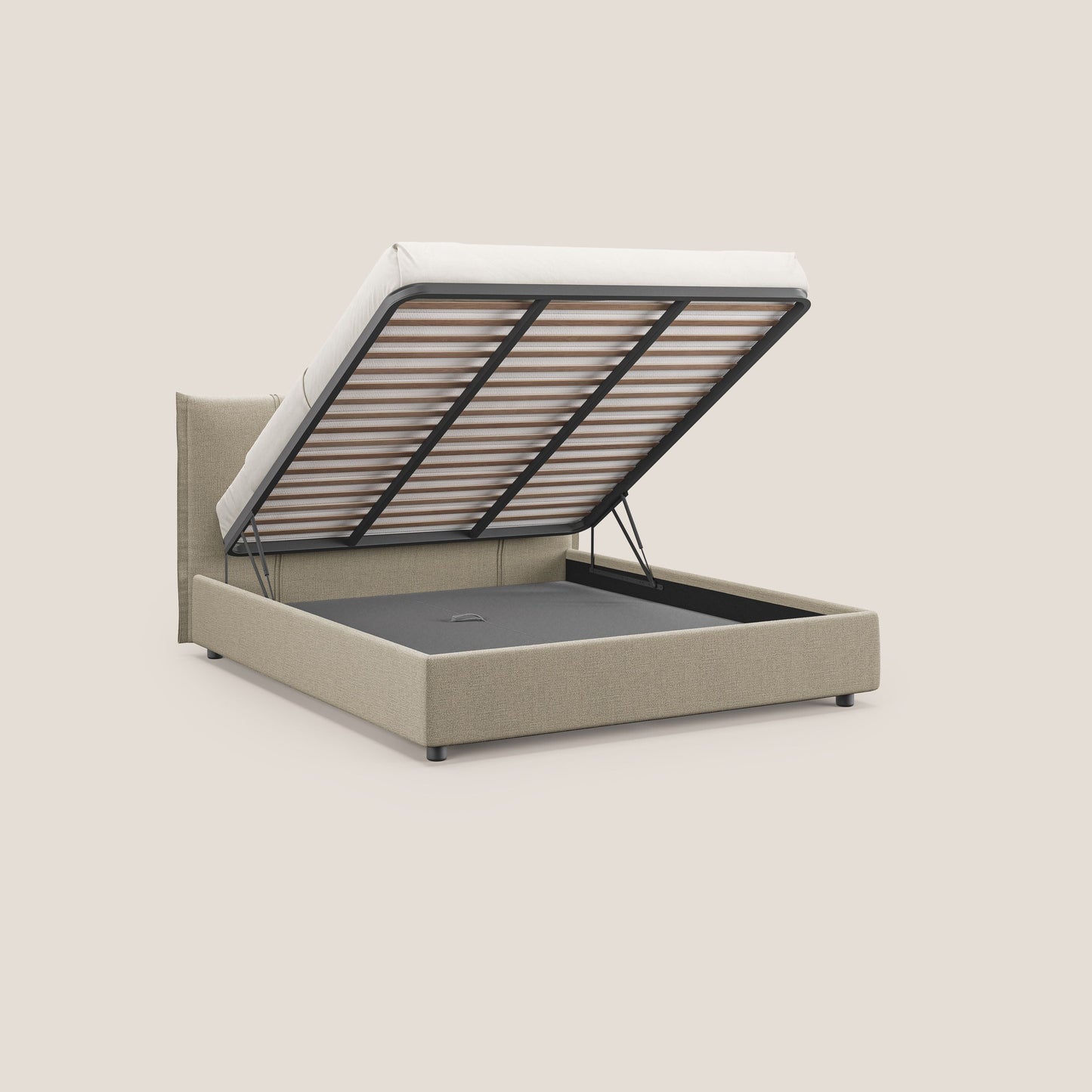 Alicia letto imbottito con vano contenitore in tessuto impermeabile T14 beige 