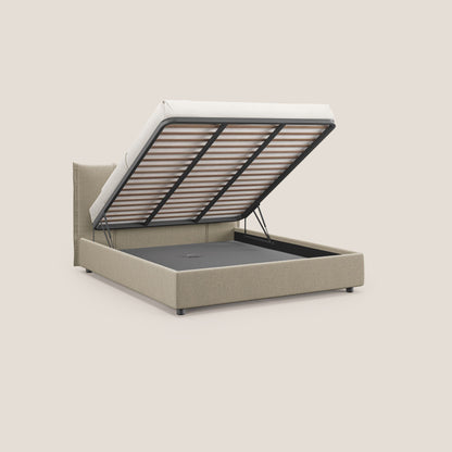 Alicia letto imbottito con vano contenitore in tessuto impermeabile T14 beige 