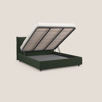 Alicia letto imbottito con vano contenitore in tessuto impermeabile T14 verde 