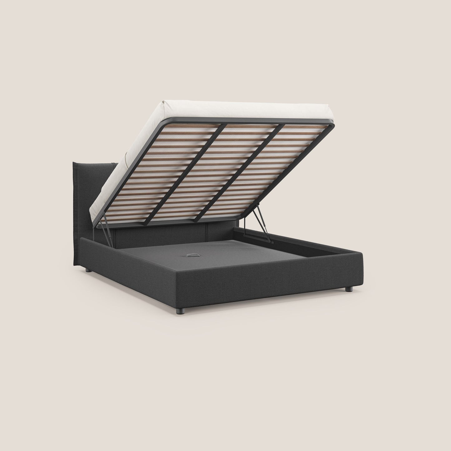 Alicia letto imbottito con vano contenitore in tessuto impermeabile T14 antracite 