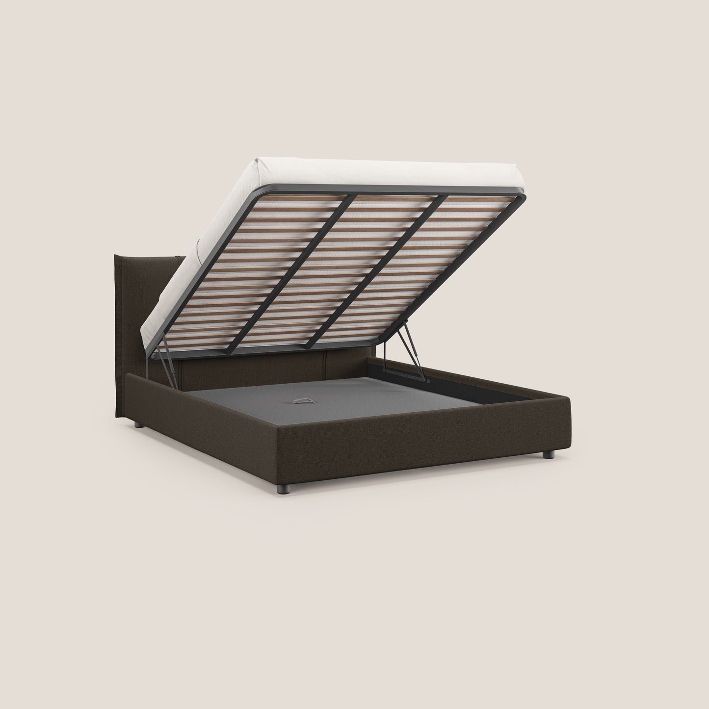 Alicia letto imbottito con vano contenitore in tessuto impermeabile T14 marrone 