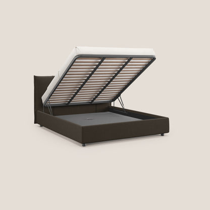 Alicia letto imbottito con vano contenitore in tessuto impermeabile T14 marrone 