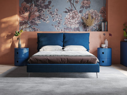 Artemisia letto imbottito con piedini alti sfoderabile in tessuto smacchiabile T17 blu 