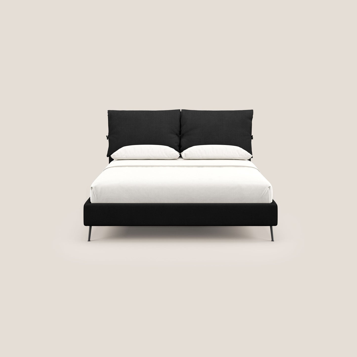 Artemisia letto imbottito con piedini alti sfoderabile in tessuto smacchiabile T17 nero 