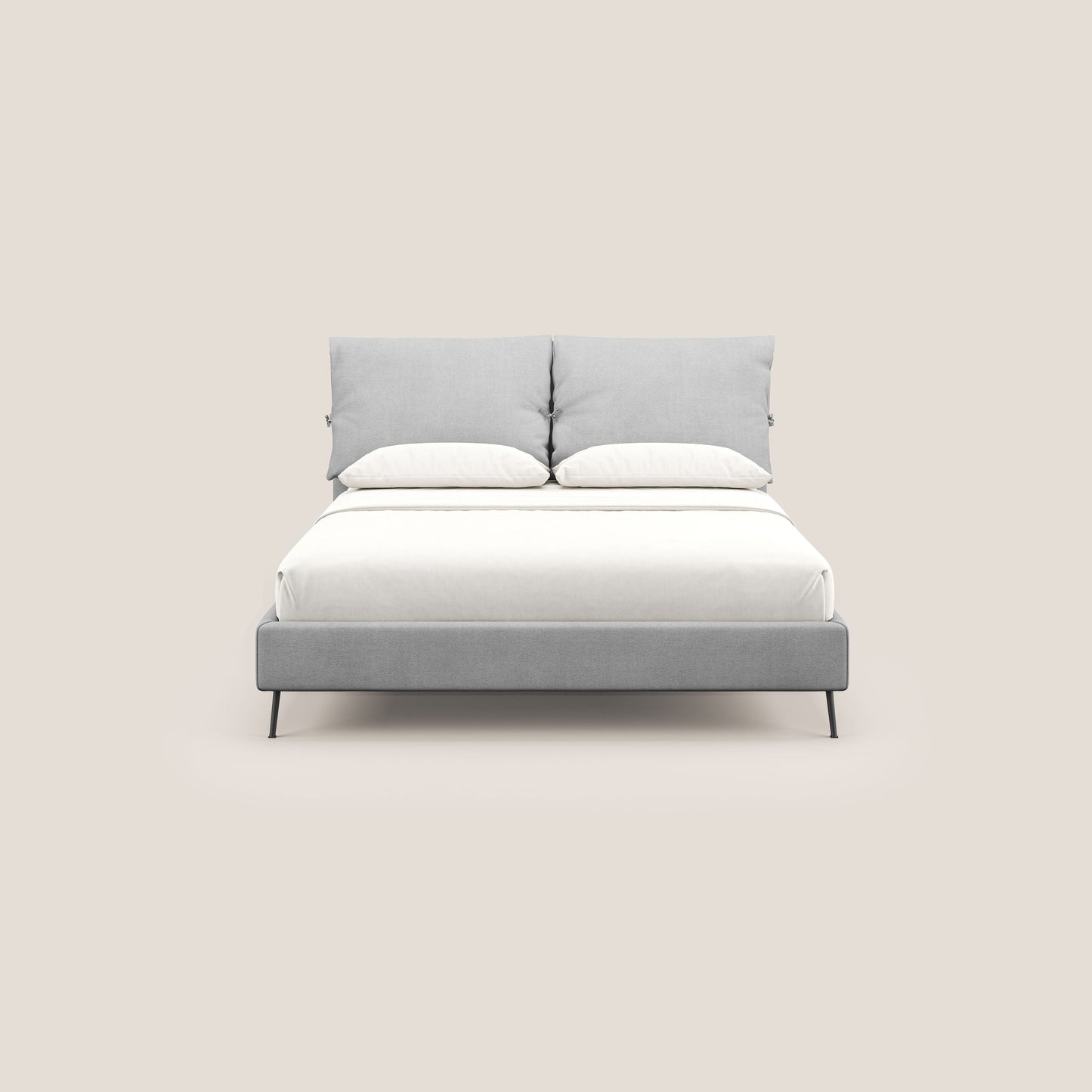Artemisia letto imbottito con piedini alti sfoderabile in tessuto smacchiabile T17 grigio 