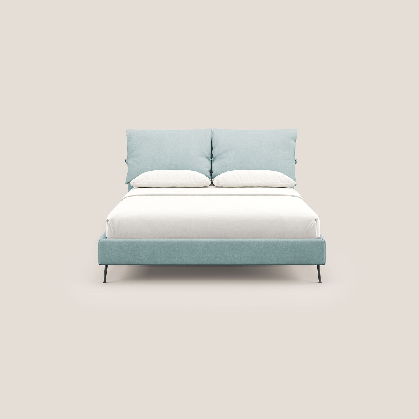 Artemisia letto imbottito con piedini alti sfoderabile in tessuto smacchiabile T17 verde acqua 