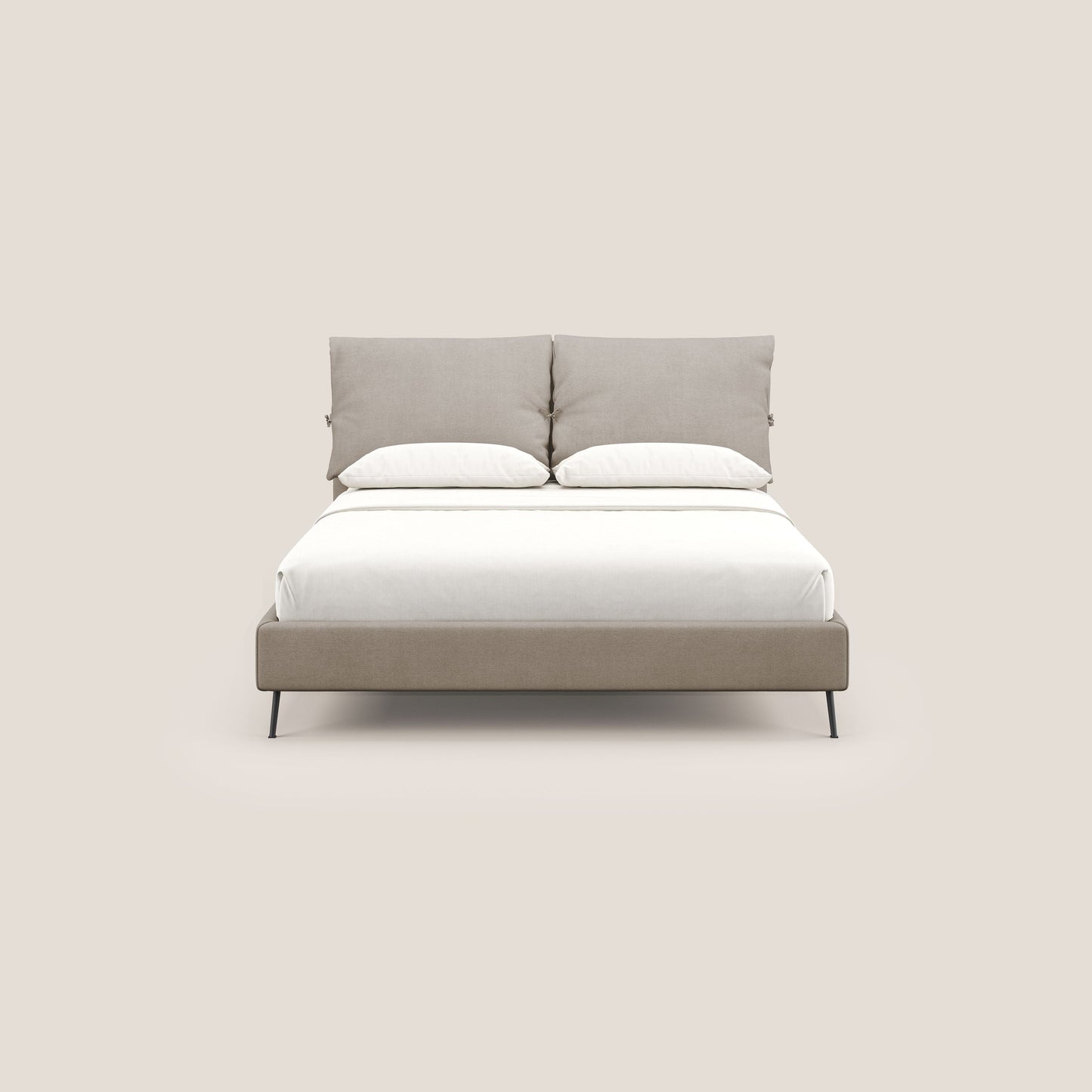 Artemisia letto imbottito con piedini alti sfoderabile in tessuto smacchiabile T17 beige 
