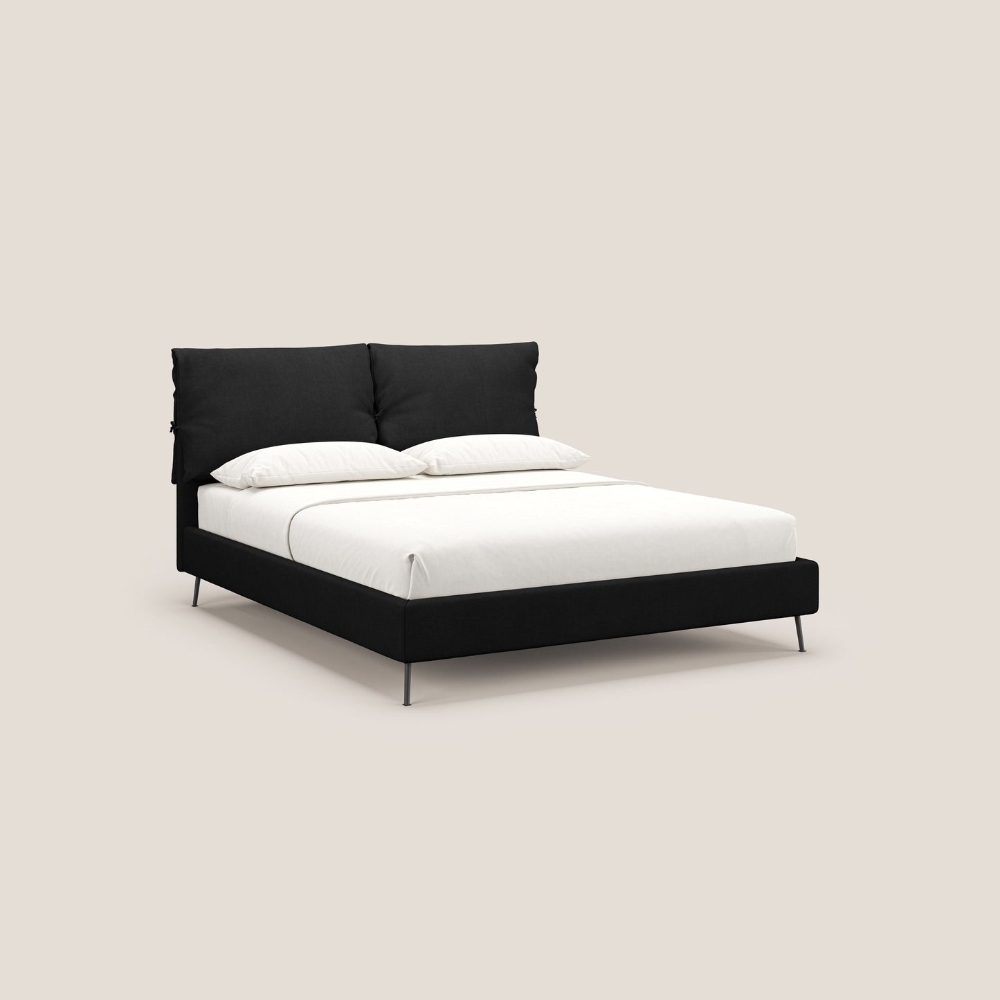 Artemisia letto imbottito con piedini alti sfoderabile in tessuto smacchiabile T17 nero 