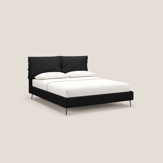 Artemisia letto imbottito con piedini alti sfoderabile in tessuto smacchiabile T17 nero 