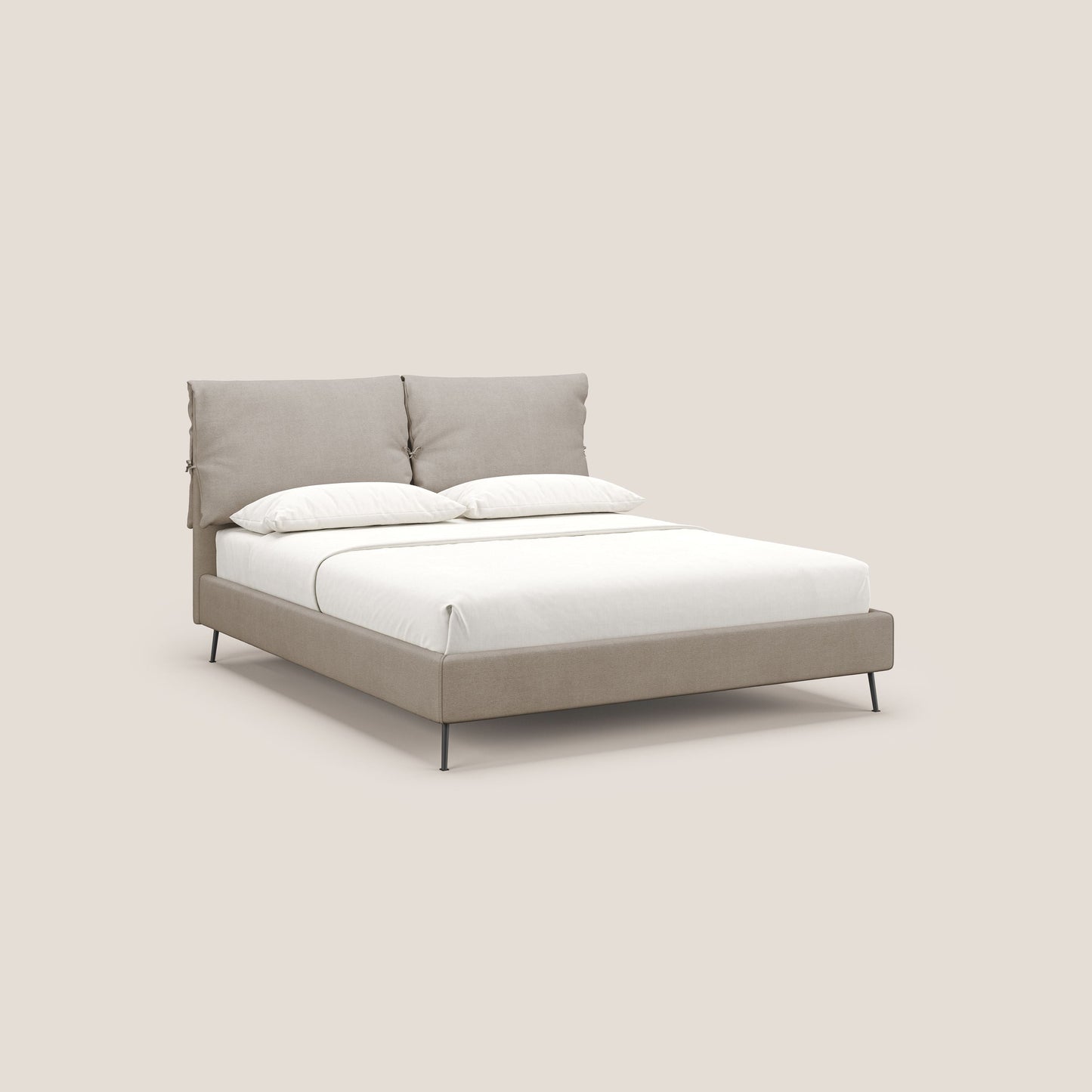 Artemisia letto imbottito con piedini alti sfoderabile in tessuto smacchiabile T17 beige 