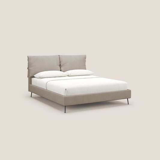 Artemisia letto imbottito con piedini alti sfoderabile in tessuto smacchiabile T17 beige 