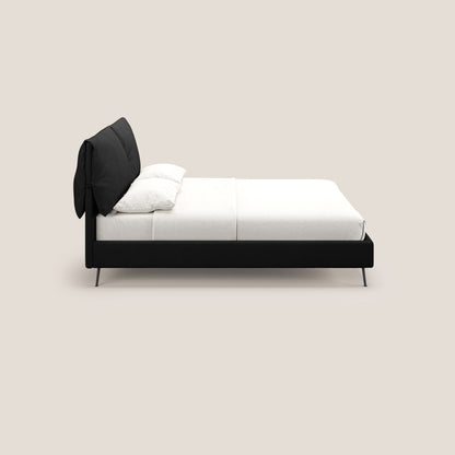 Artemisia letto imbottito con piedini alti sfoderabile in tessuto smacchiabile T17 nero 