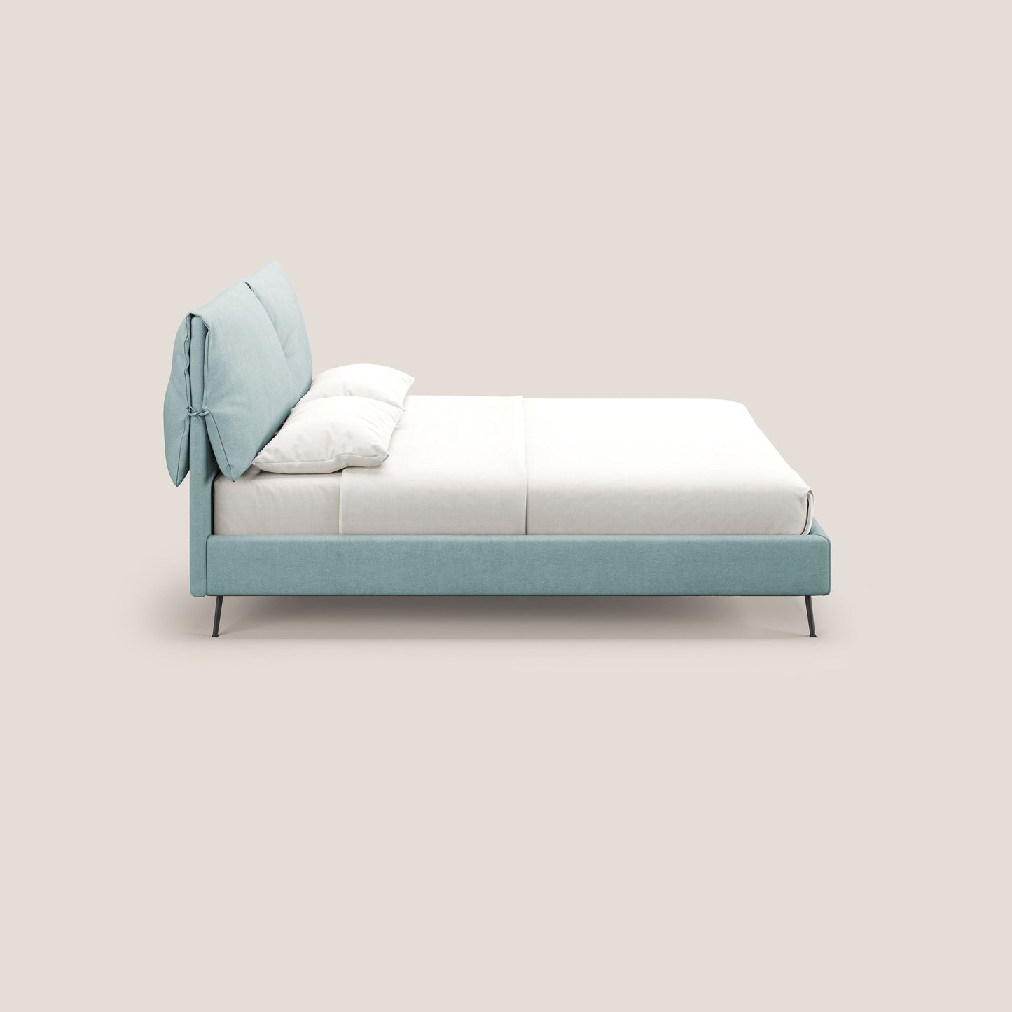 Artemisia letto imbottito con piedini alti sfoderabile in tessuto smacchiabile T17 verde acqua 