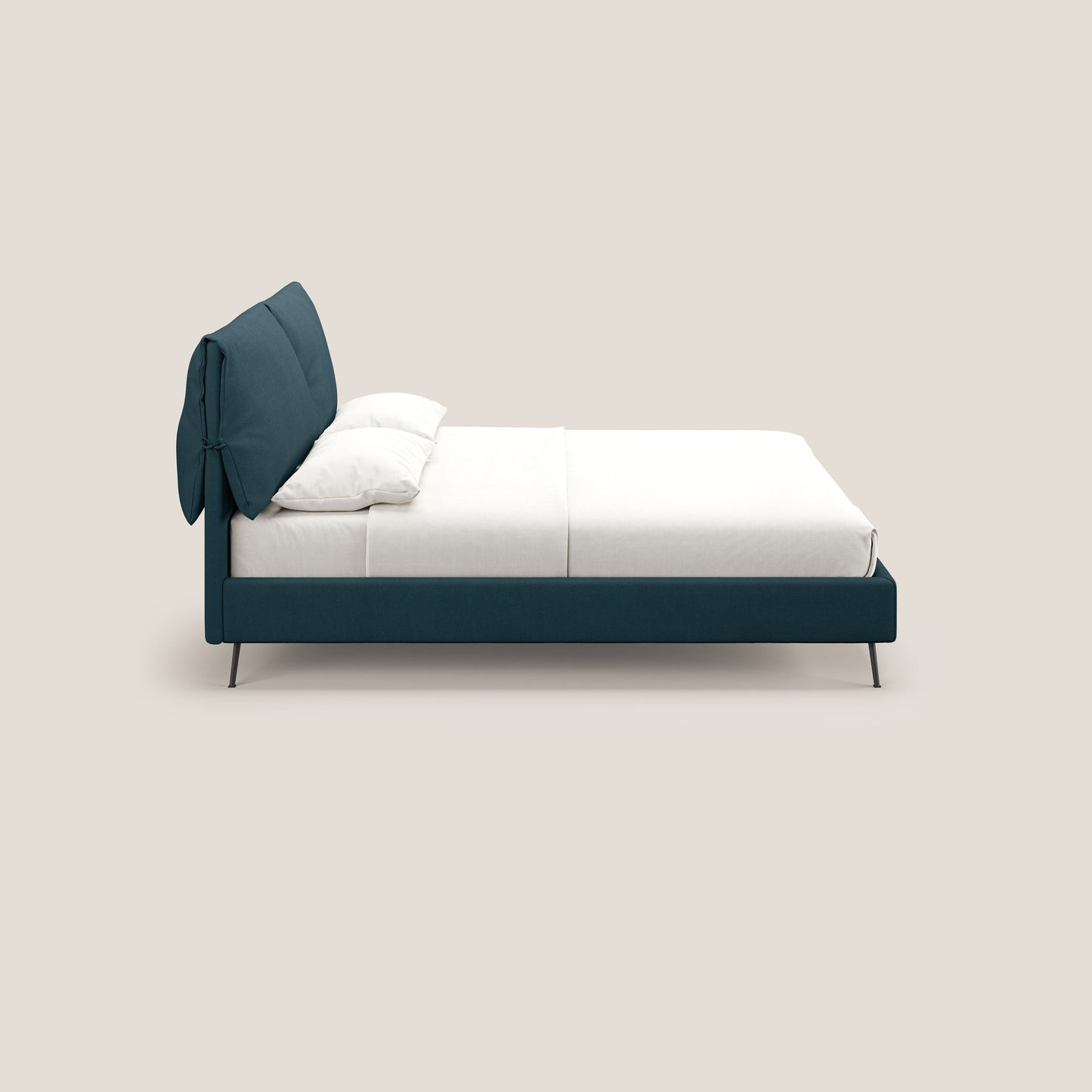 Artemisia letto imbottito con piedini alti sfoderabile in tessuto smacchiabile T17 petrolio 