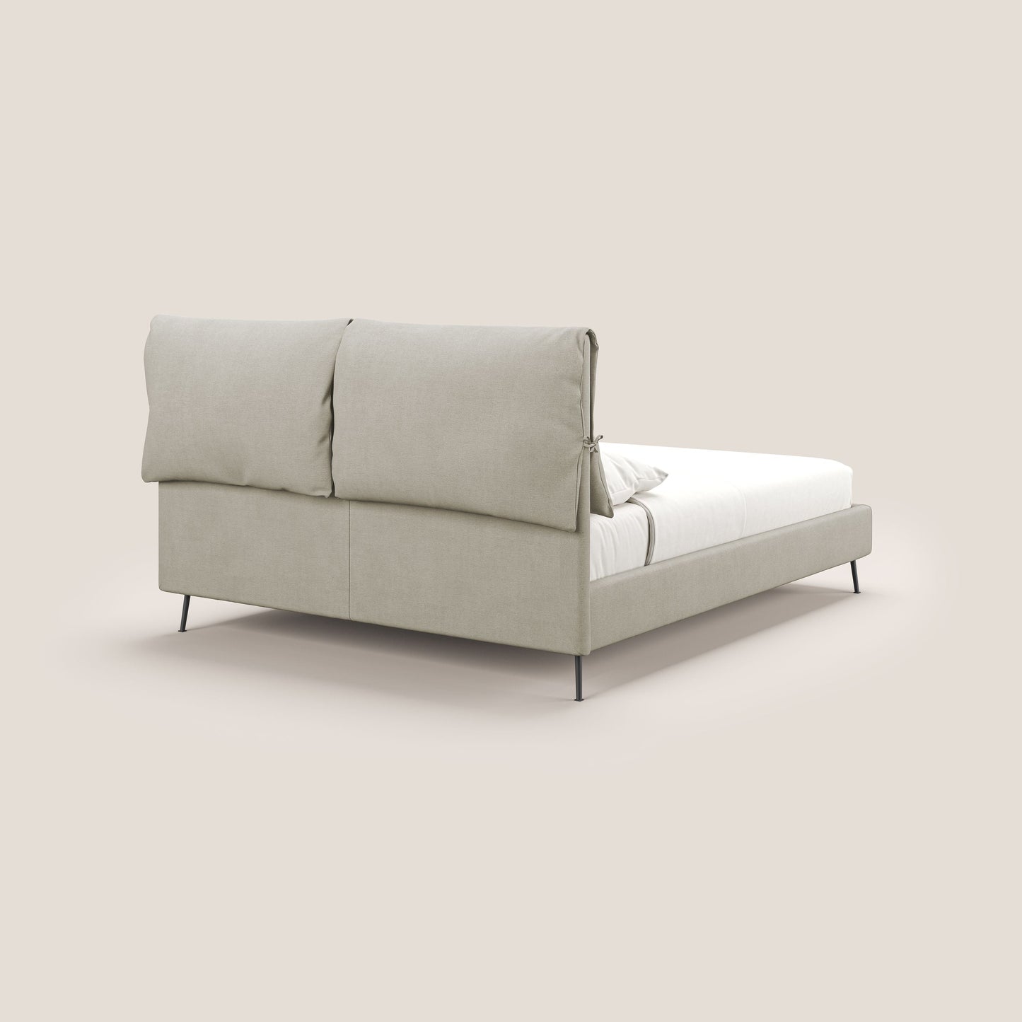 Artemisia letto imbottito con piedini alti sfoderabile in tessuto smacchiabile T17 panna 