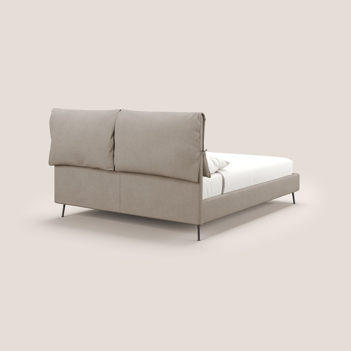 Artemisia letto imbottito con piedini alti sfoderabile in tessuto smacchiabile T17 beige 