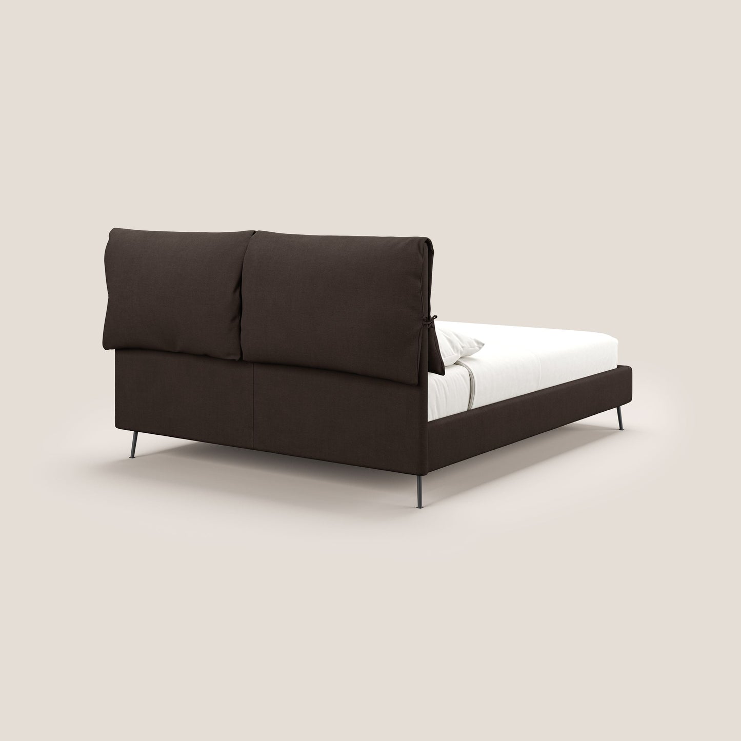 Artemisia letto imbottito con piedini alti sfoderabile in tessuto smacchiabile T17 marrone 