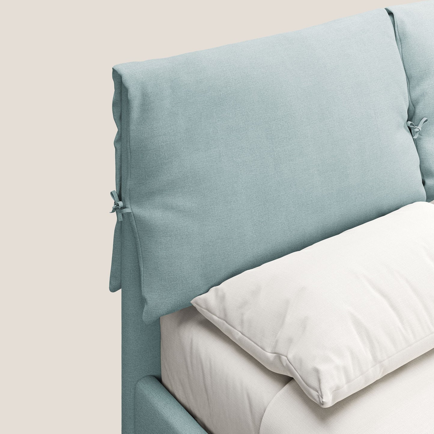 Artemisia letto imbottito con piedini alti sfoderabile in tessuto smacchiabile T17 verde acqua 