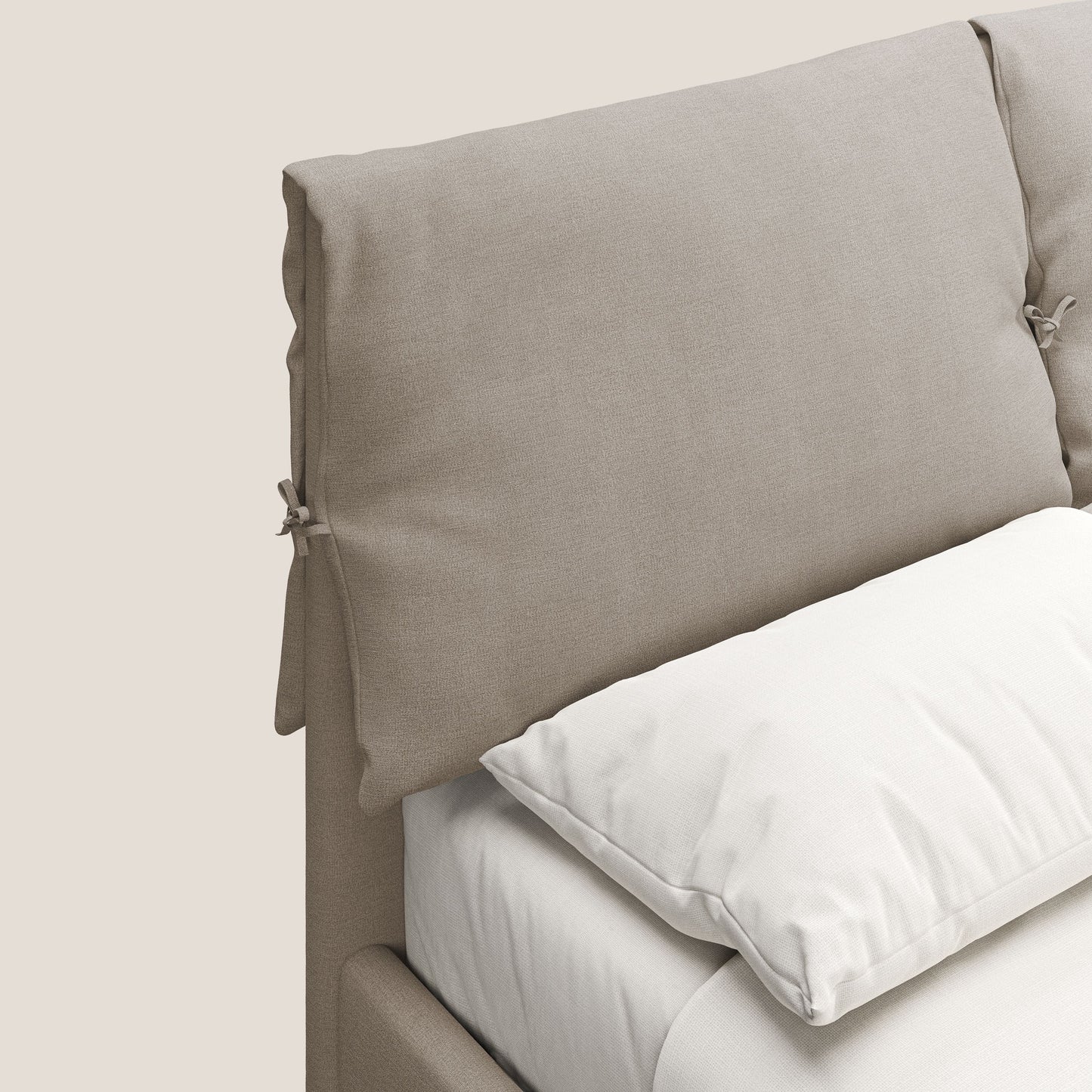 Artemisia letto imbottito con piedini alti sfoderabile in tessuto smacchiabile T17 beige 
