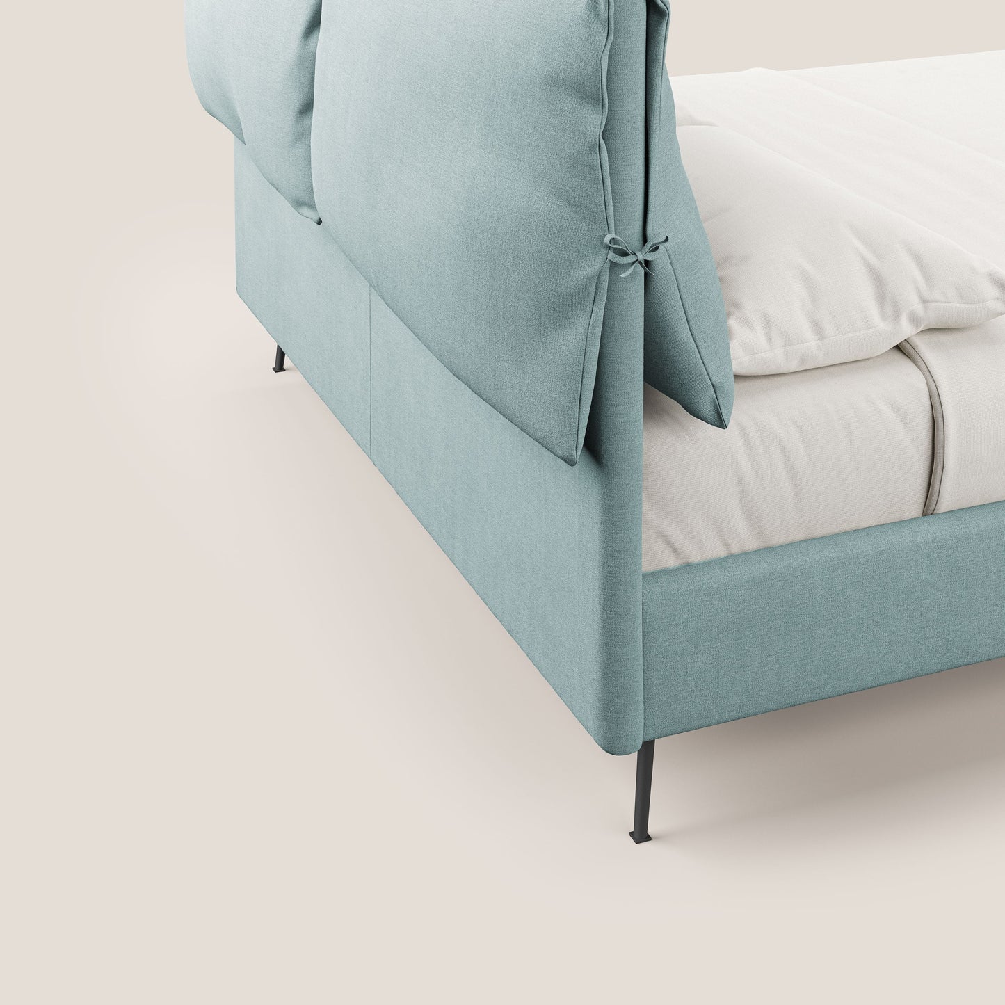 Artemisia letto imbottito con piedini alti sfoderabile in tessuto smacchiabile T17 verde acqua 