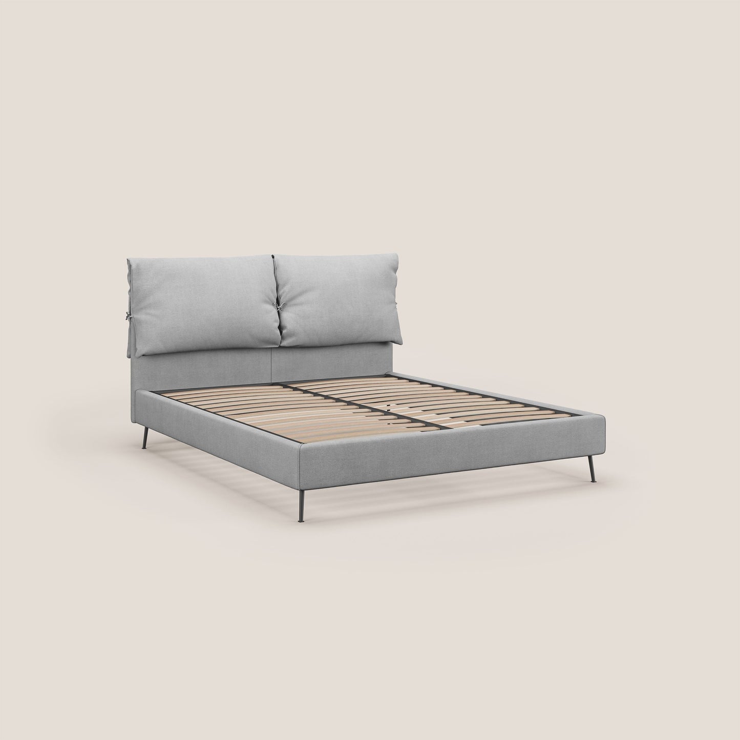 Artemisia letto imbottito con piedini alti sfoderabile in tessuto smacchiabile T17 grigio 
