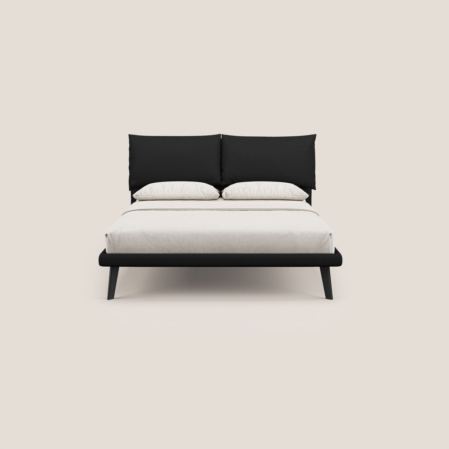 Astrid letto imbottito con piedi in legno in microfibra smacchiabile T11 nero 