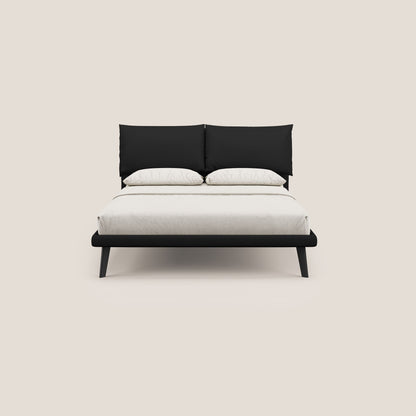 Astrid letto imbottito con piedi in legno in microfibra smacchiabile T11 nero 