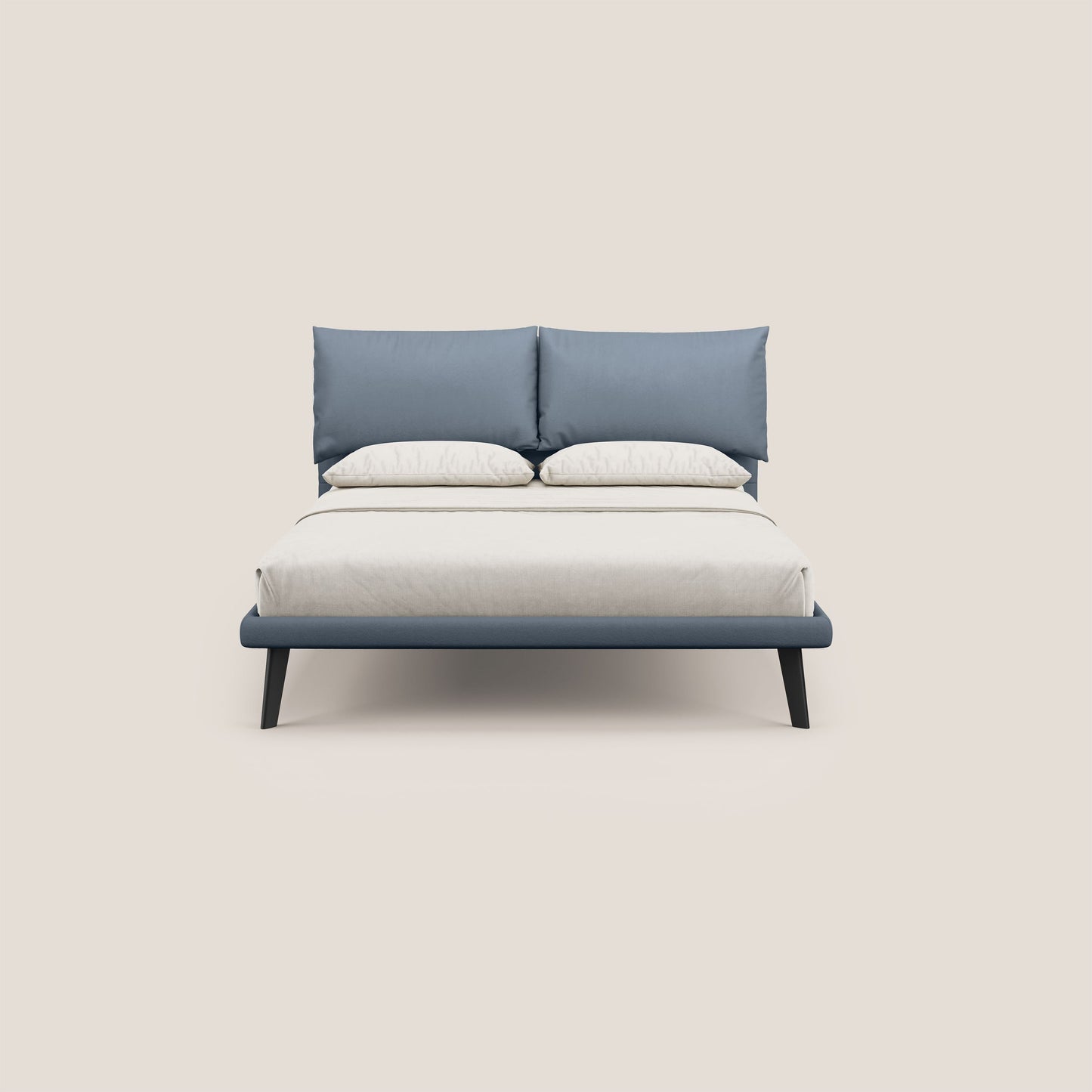 Astrid letto imbottito con piedi in legno in microfibra smacchiabile T11 carta da zucchero 