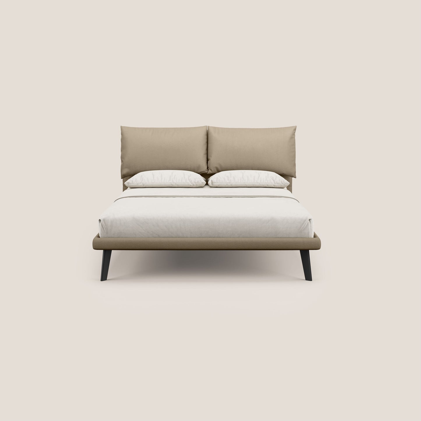 Astrid letto imbottito con piedi in legno in microfibra smacchiabile T11 tortora 