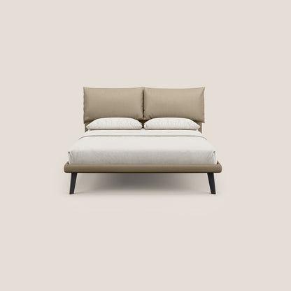 Astrid letto imbottito con piedi in legno in microfibra smacchiabile T11 tortora 