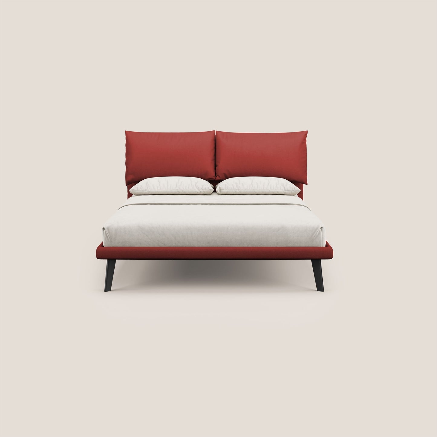 Astrid letto imbottito con piedi in legno in microfibra smacchiabile T11 rosso 