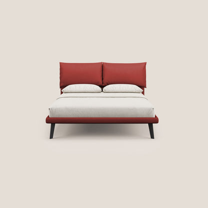 Astrid letto imbottito con piedi in legno in microfibra smacchiabile T11 rosso 