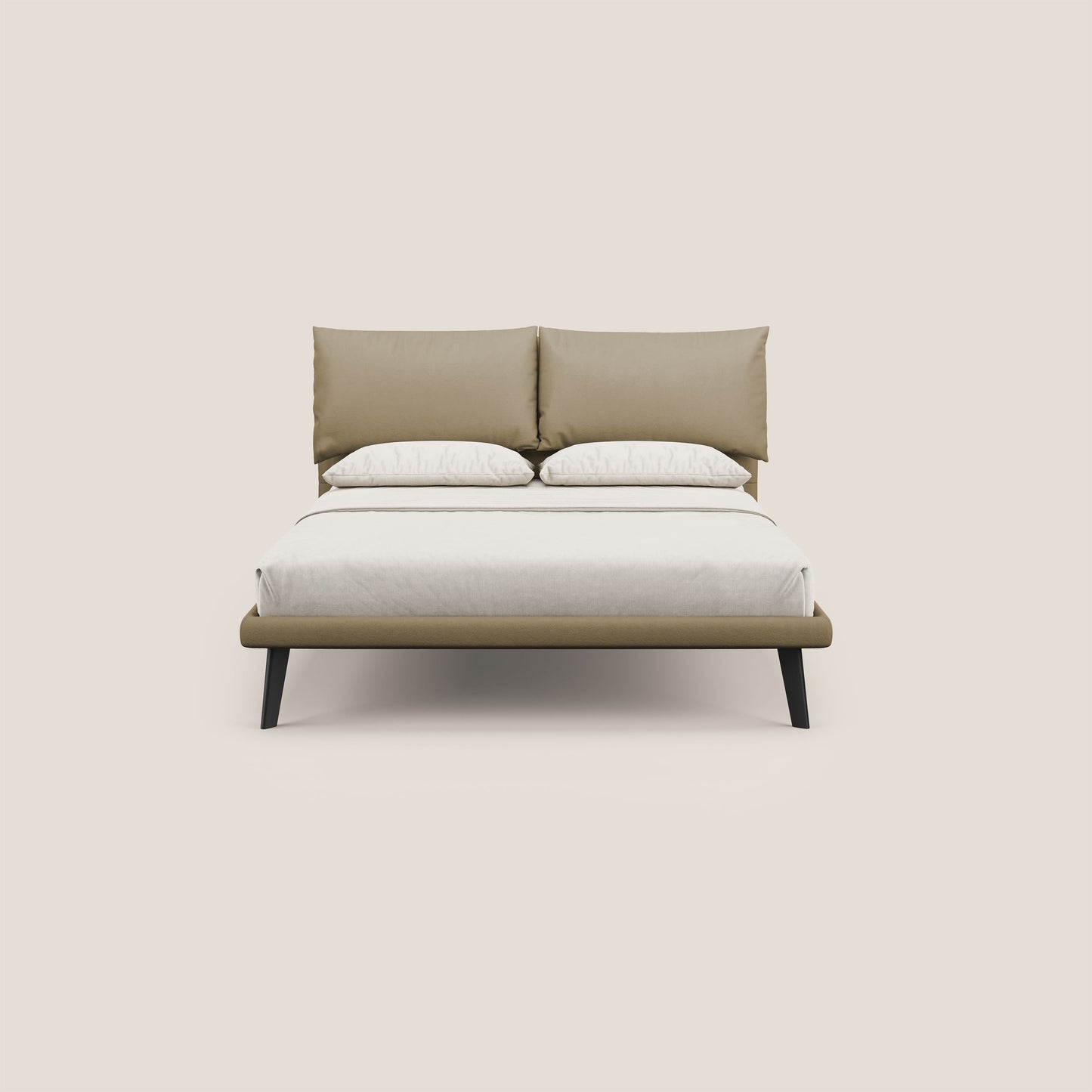 Astrid letto imbottito con piedi in legno in microfibra smacchiabile T11 beige 