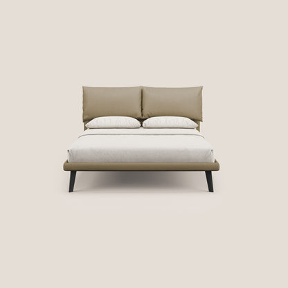 Astrid letto imbottito con piedi in legno in microfibra smacchiabile T11 beige 