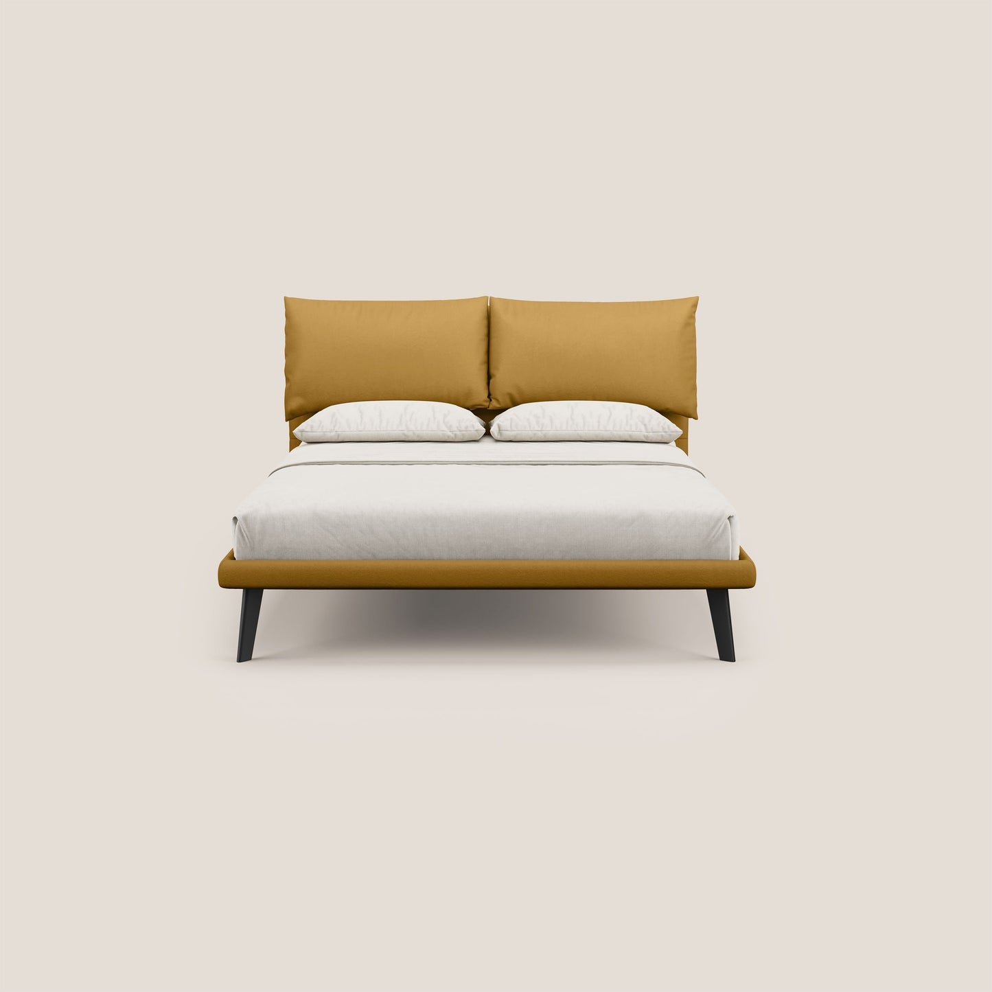 Astrid letto imbottito con piedi in legno in microfibra smacchiabile T11 giallo 