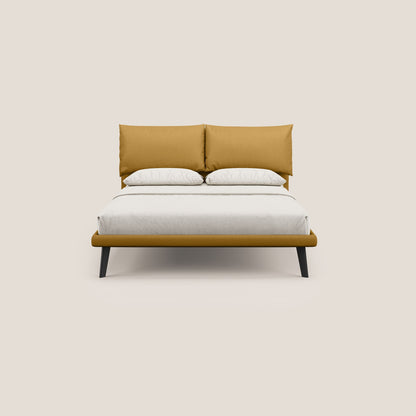 Astrid letto imbottito con piedi in legno in microfibra smacchiabile T11 giallo 