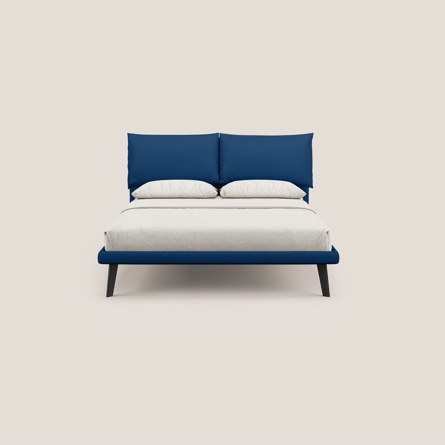 Astrid letto imbottito con piedi in legno in microfibra smacchiabile T11 blu 