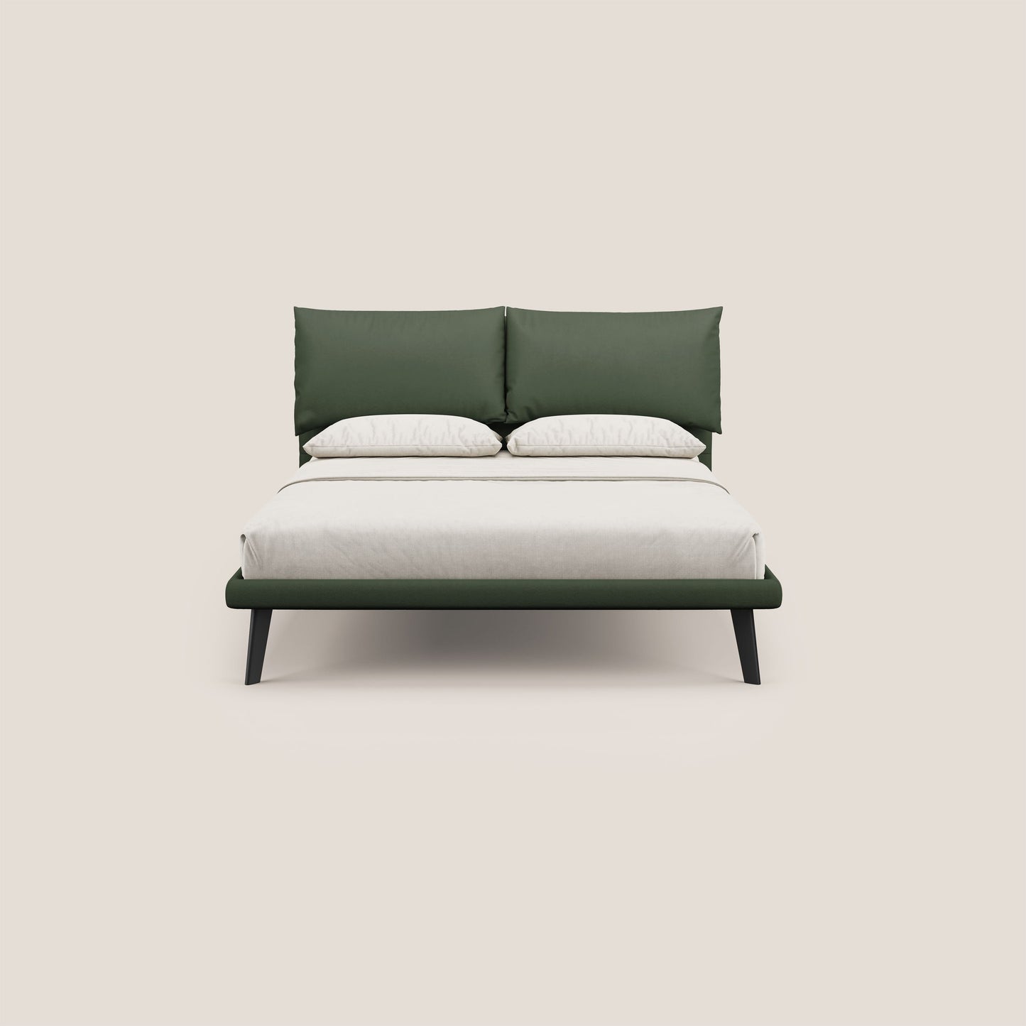 Astrid letto imbottito con piedi in legno in microfibra smacchiabile T11 verde 