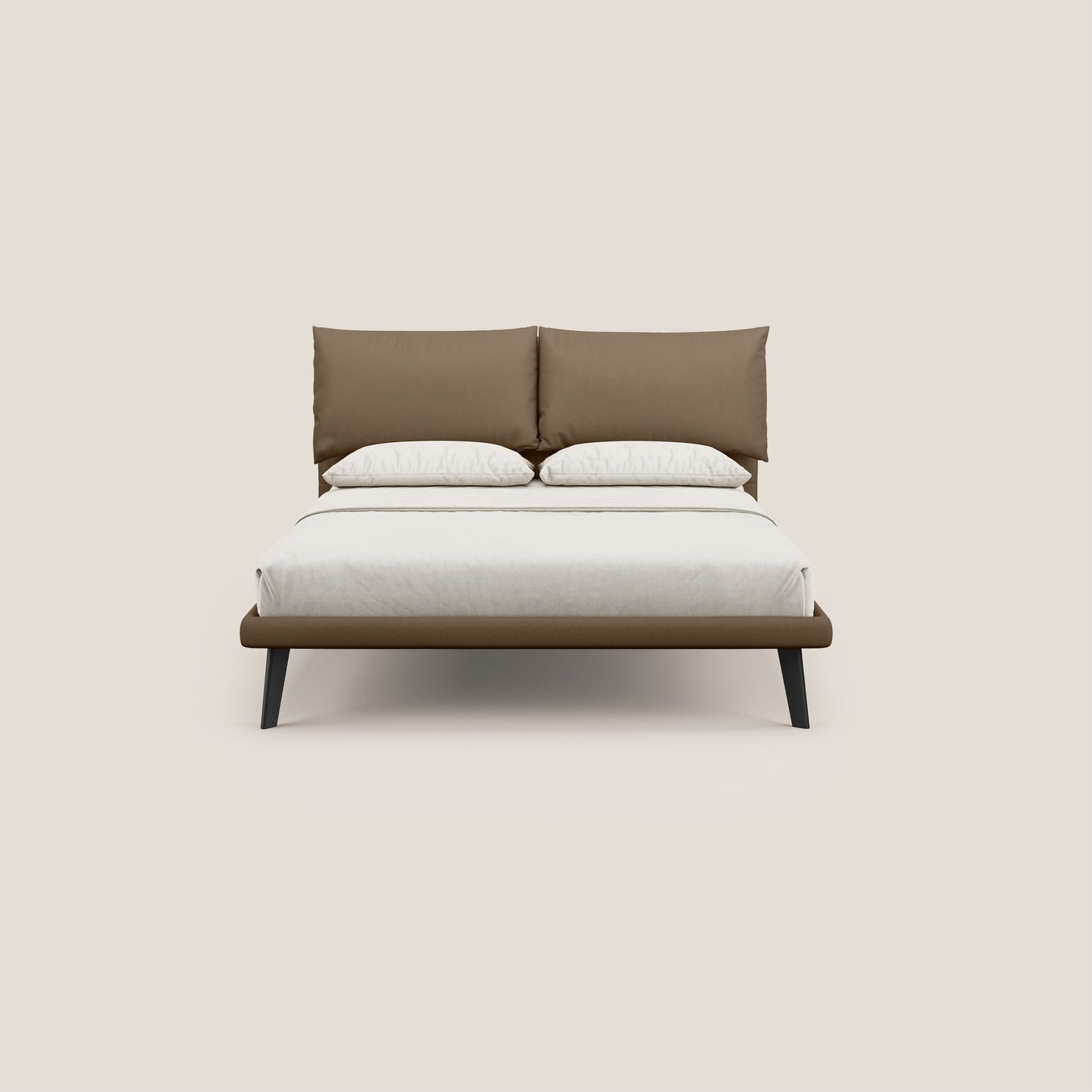 Astrid letto imbottito con piedi in legno in microfibra smacchiabile T11 marrone 