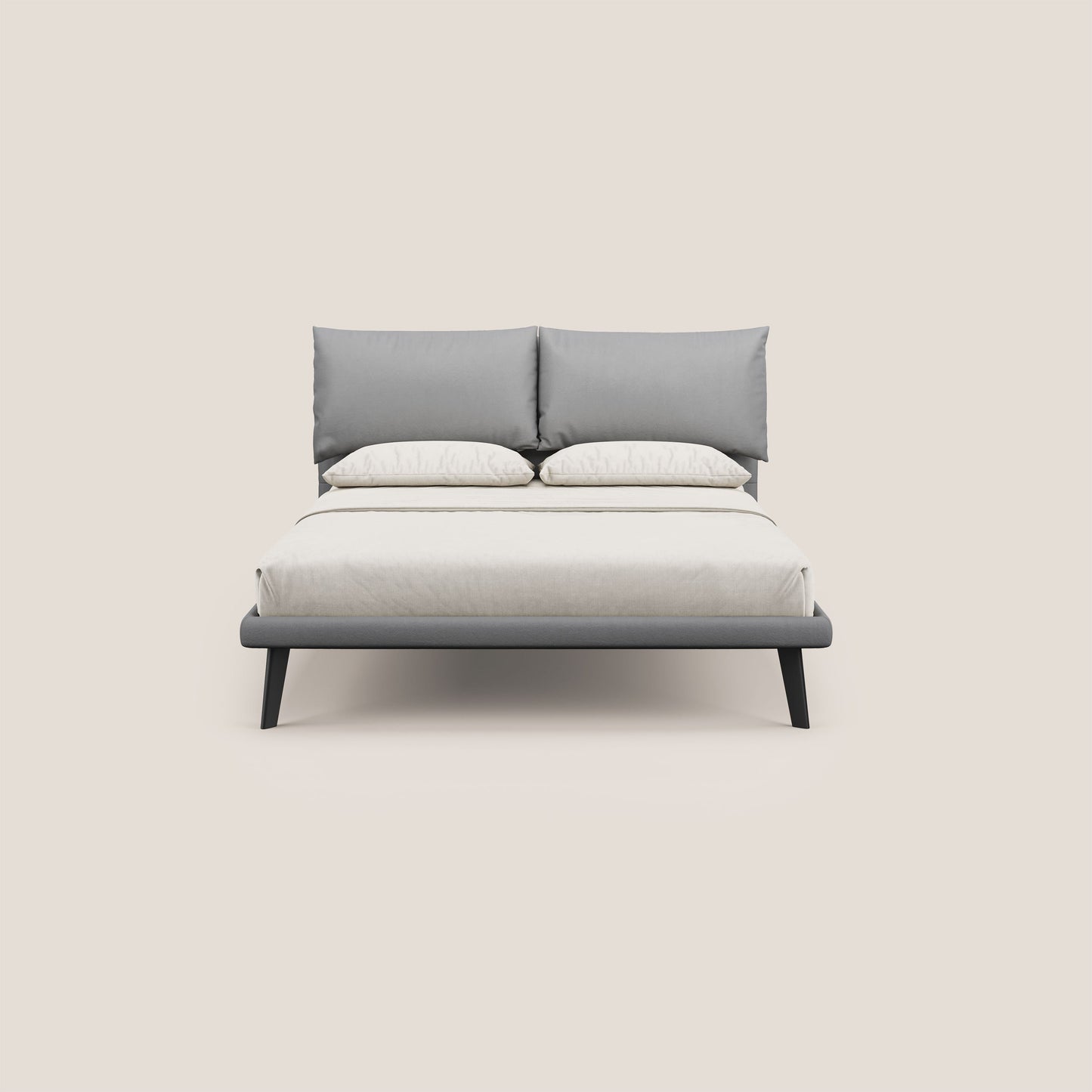 Astrid letto imbottito con piedi in legno in microfibra smacchiabile T11 grigio 
