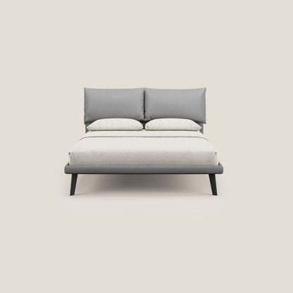 Astrid letto imbottito con piedi in legno in microfibra smacchiabile T11 grigio 